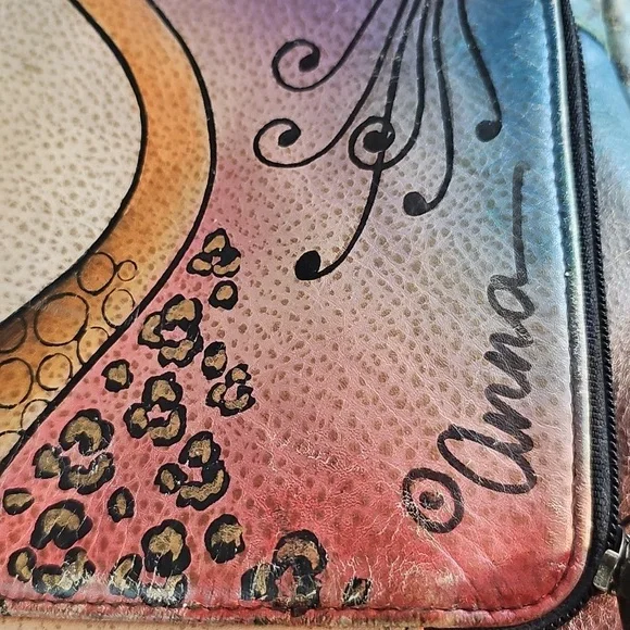 Anna By Anuschka Hand Painted Floral Shoulder Crossbody Leather Bag - Picture 7 of 16